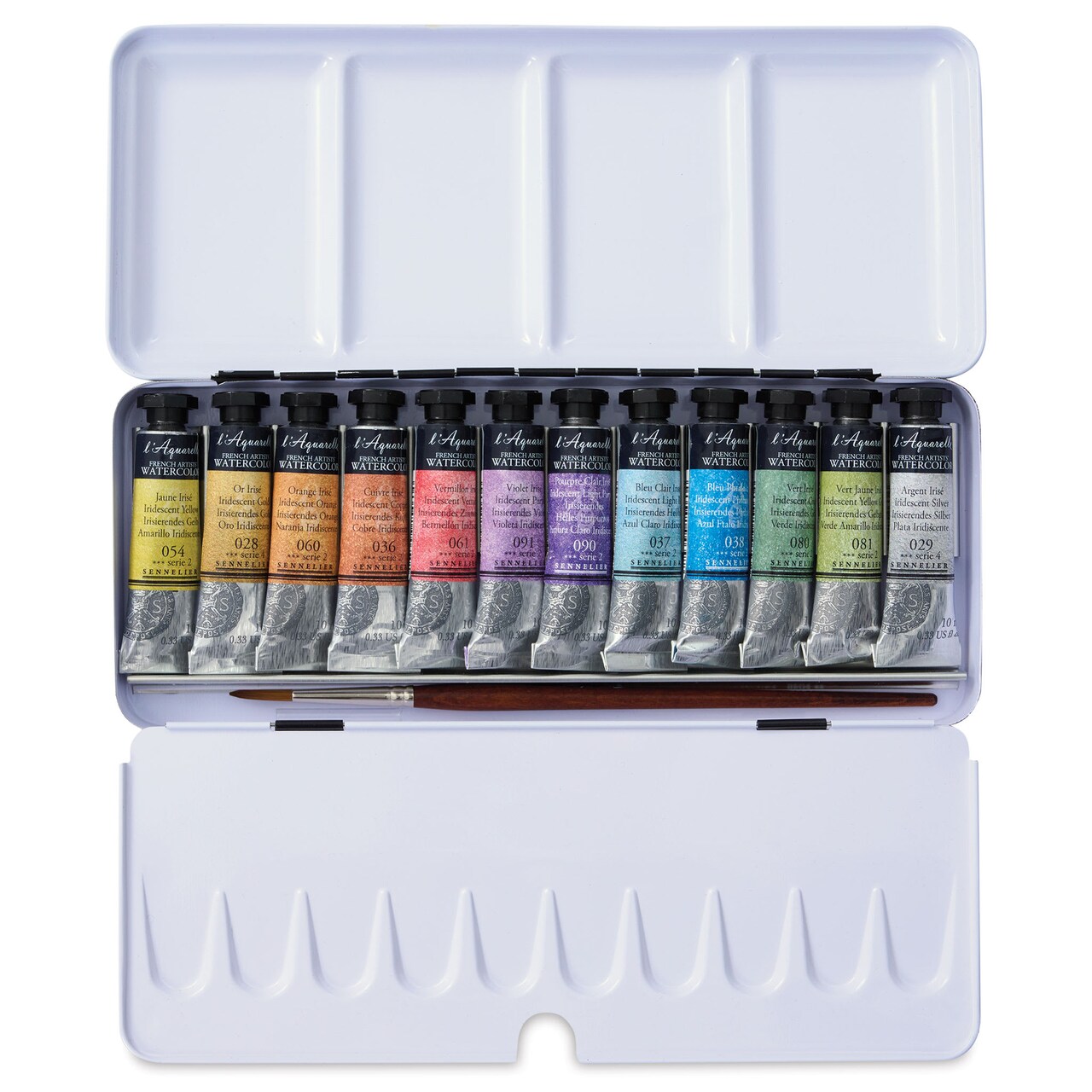 Sennelier French Artists' Watercolor Set - Set of 12, Metal Case, Iridescent, 10 ml